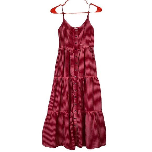 ANTHROPOLOGIE Sundry pink striped tiered sundress dress Size 1 Small - Picture 1 of 12